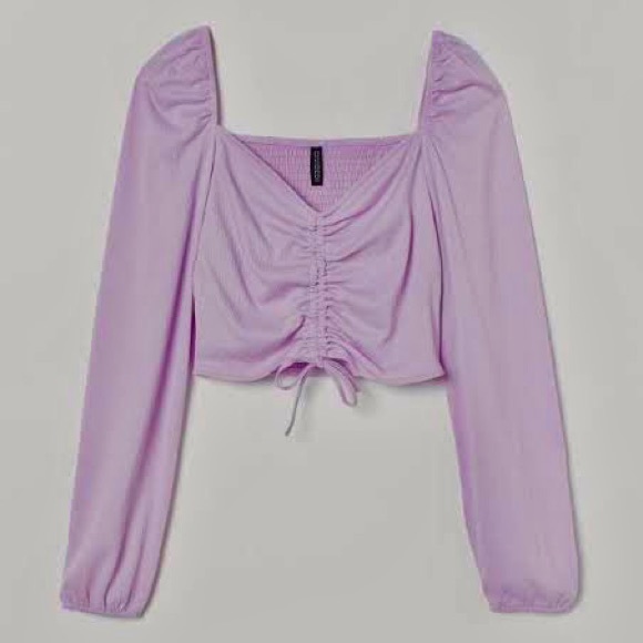 H&M Tops - ♥️H&M PURPLE LONG SLEEVE CROP TOP RUFFLE TIED